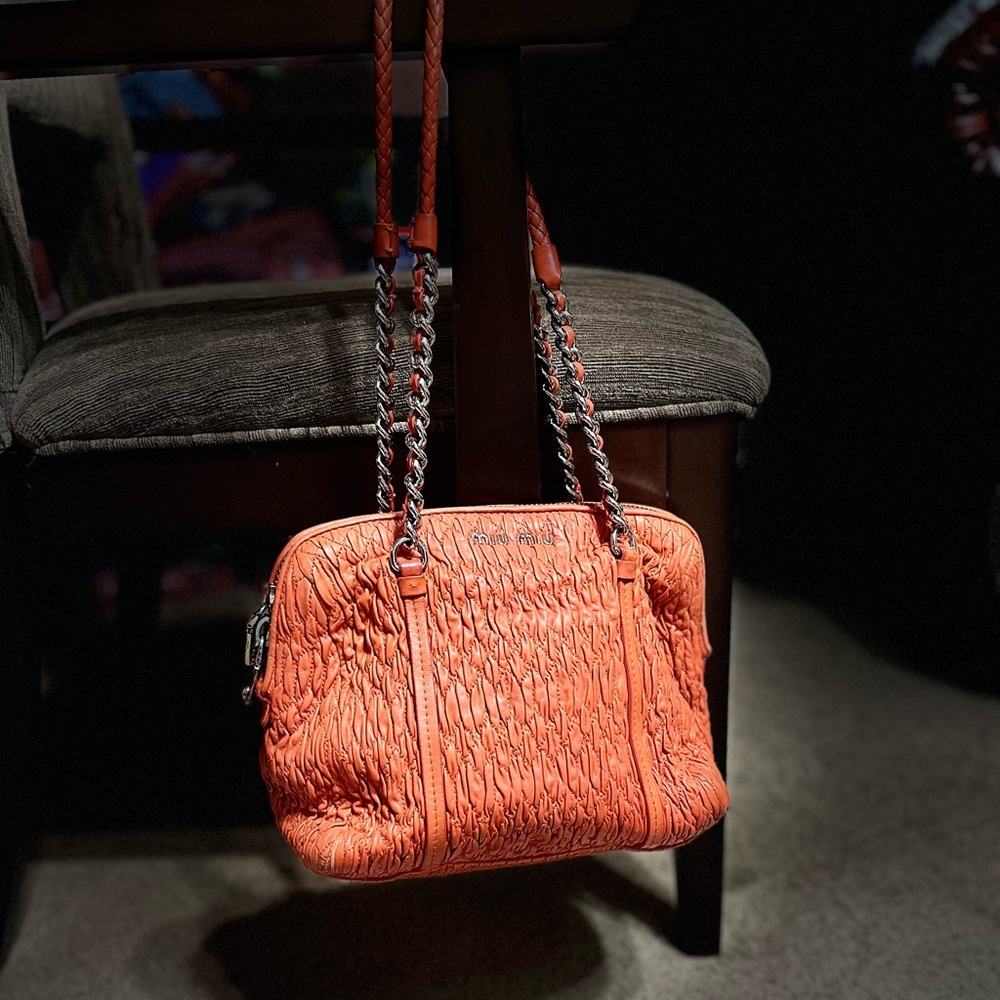 Miu Miu Orange and Silver Textured Shoulder Bag - Picture 10 of 16